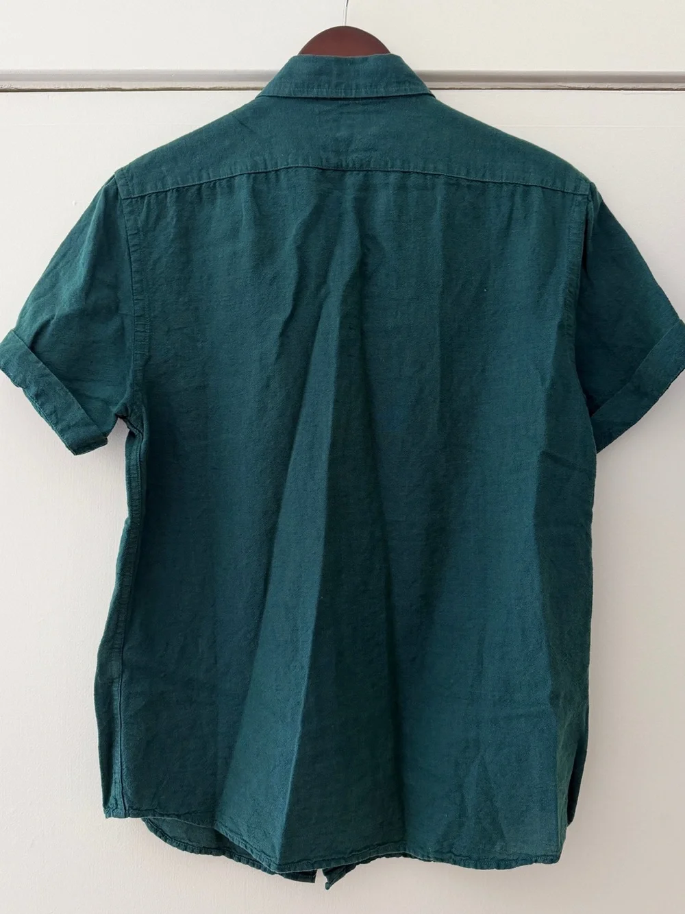 Banana Republic Teal Short-Sleeve Linen Blend Button-Down Shirt